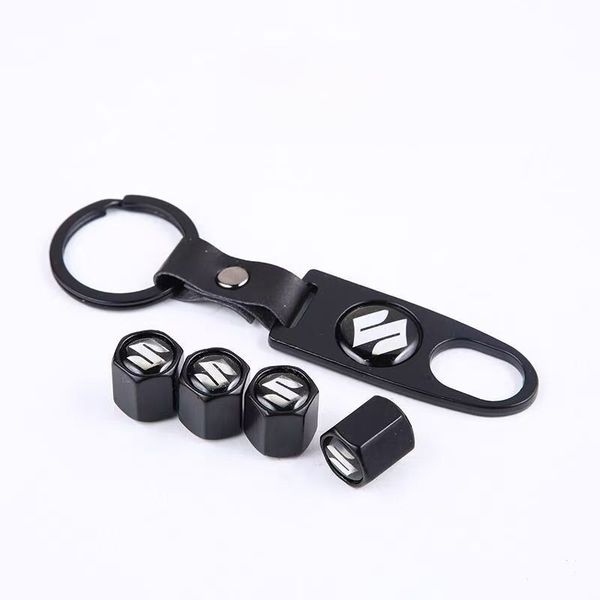 Suzuki Alloy Keychain with 4 Tire Valve Caps - 5pcs Set