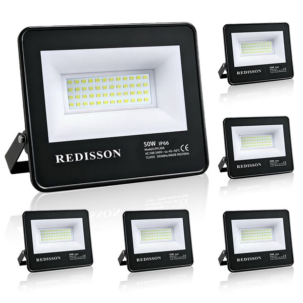 6 Pack 50W LED Floodlight IP66 Waterproof Flood Light for Outdoor