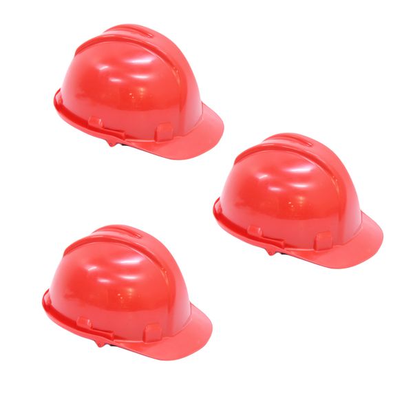 Hard Hat - Worker Safety Helmet - Red - 3 Pack
