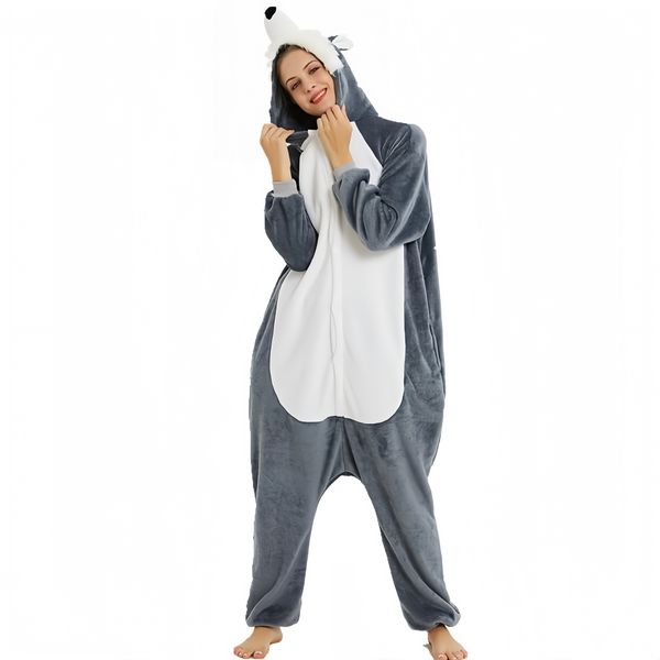Adults Grey Husky Onesie One Piece Sleepwear Women Men