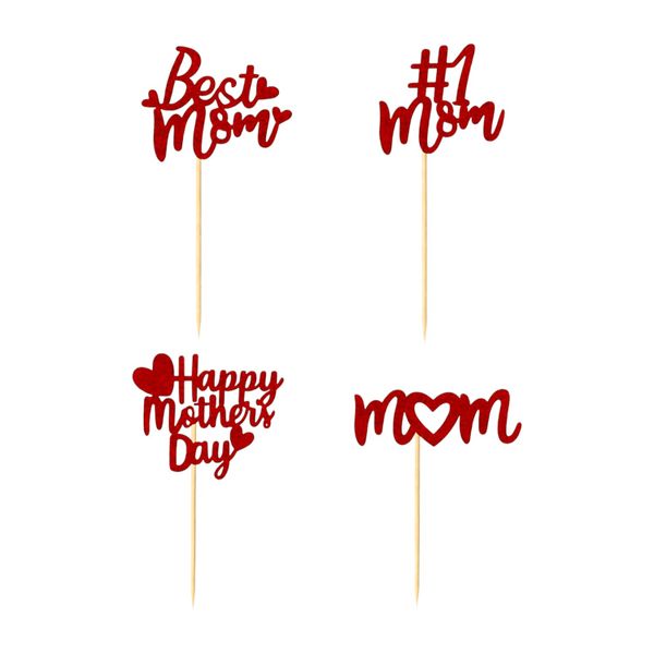 24 Piece Mother's Day Cupcake Toppers Set - Red Glitter