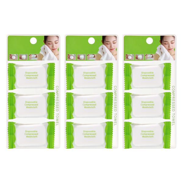 Set of 3 x 3 Piece Disposable Compressed Towel Washcloth Packs