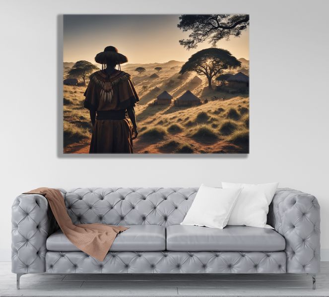 0127 African Village Sunset Canvas Wall Art