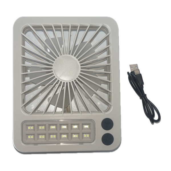 Portable 2 in 1 USB &amp; Solar Charge Fan - LED Light Fan - Camping &amp; Home