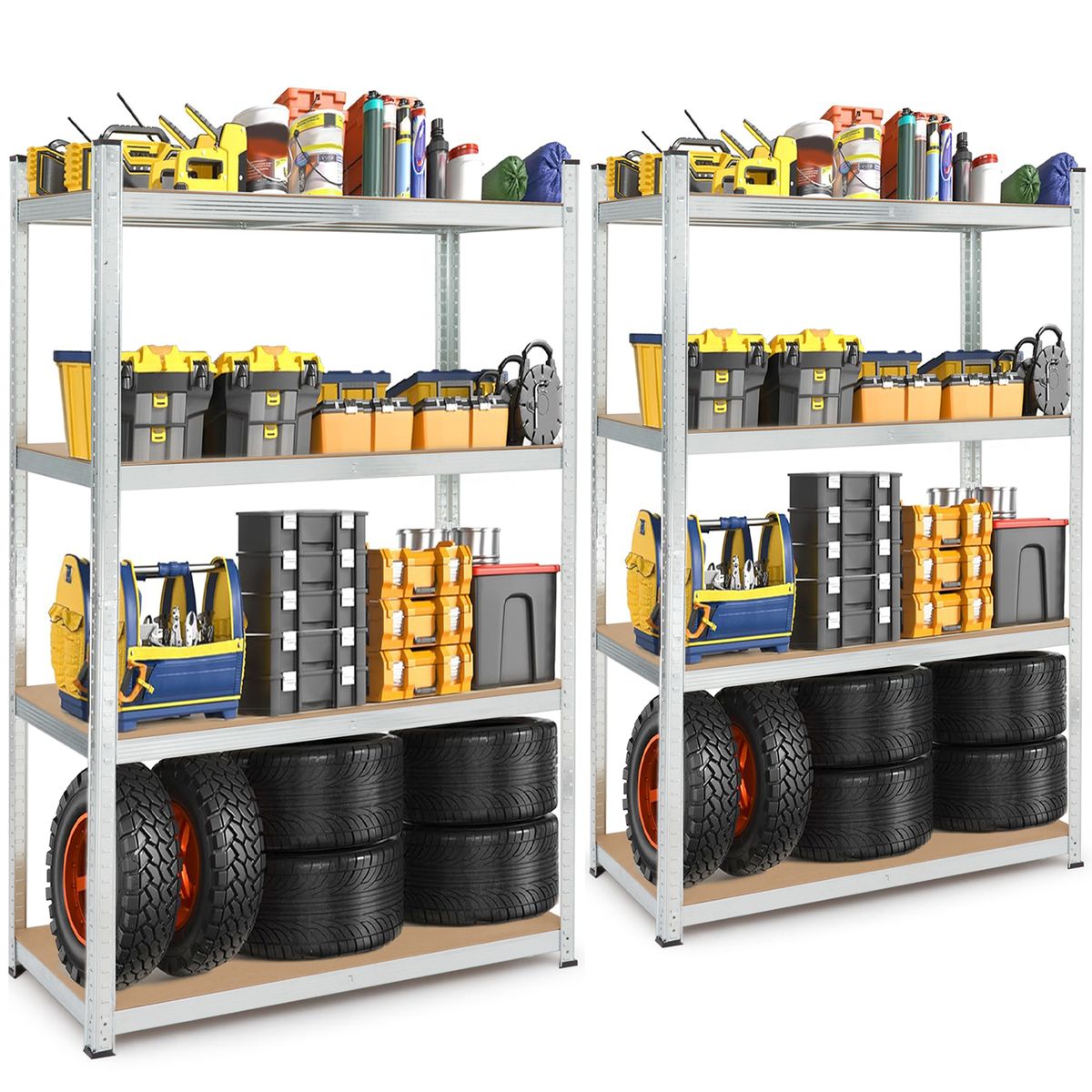 2 Pack Storage Rack Adjustable Shelf Detachable Steel Shelves - 4 Tier ...