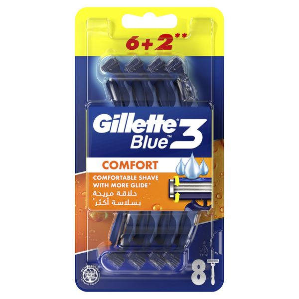 Gillette Blue3 Comfort Men's Disposable Razors: 6+2 Count
