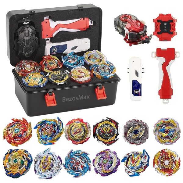 BezosMax Gyro Blade Toy Set Gift with Portable Box 12 Beyblades 2 Launchers