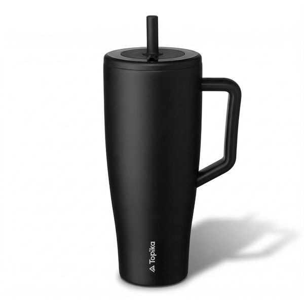 Topika - Leakproof Tumbler With Handle And Straw, 1200ml Car Cup, Black