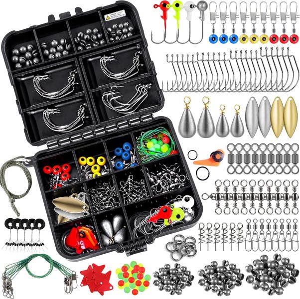 187Pcs Fishing Accessories Kit with Tackle Box - Hooks, Sinkers &amp; Gear