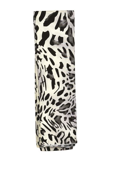 White Chiffon Animal Print Rectangular Scarf for Modest Everyday Wear