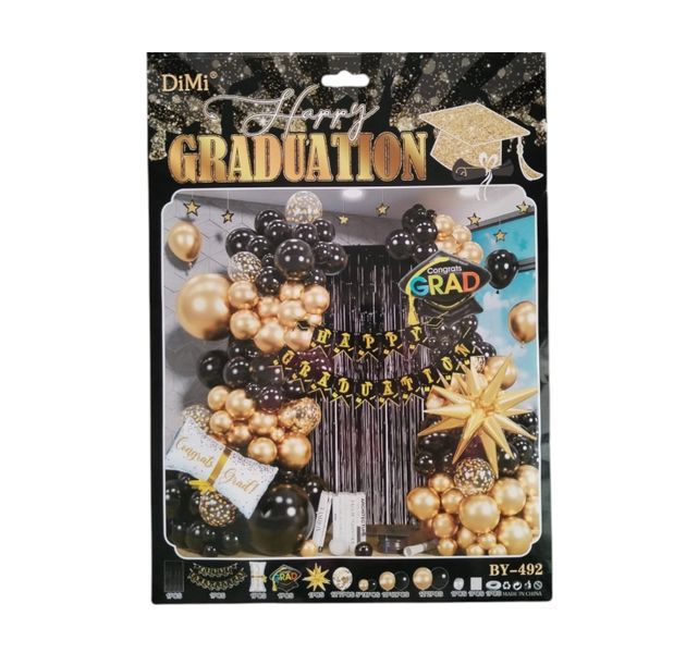 Graduation Balloon Pack - Black and Gold Celebration Kit