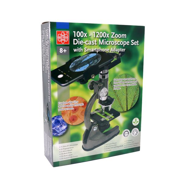 Edu-Toys 100x - 1200x Die-Cast Microscope Set &amp; Smartphone Adapter