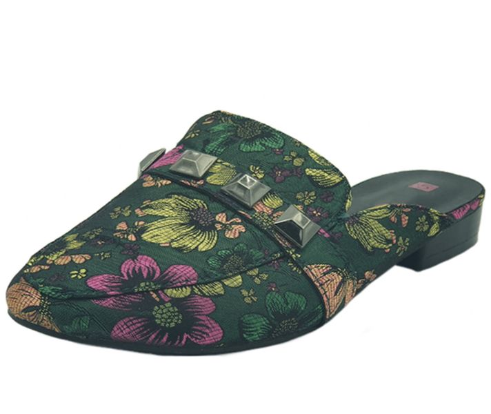 Womens Embroidered Slip On Shoes - Green