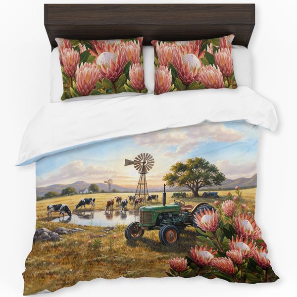 Tractor Trails &amp; Protea Blooms Duvet Cover Set