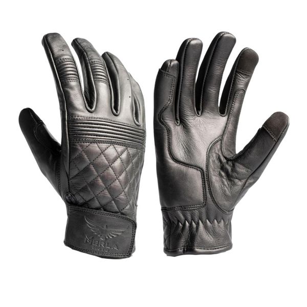 Merla Moto Cafe Quilted Leather Black Motorcycle Gloves