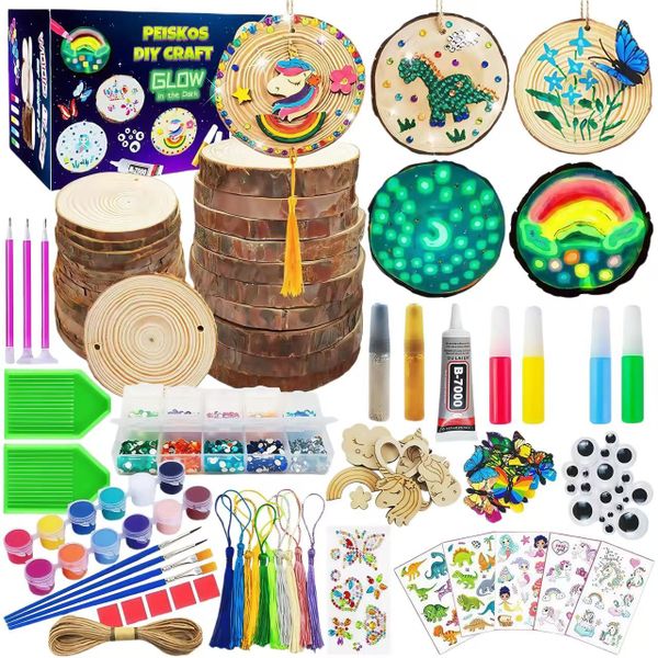 PEISKOS Kids Wooden Painting Toys Kit-Glow in The Dark-Arts &amp; Crafts Gifts