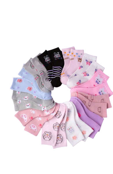 12 Pairs Assorted Cartoon Rabbit/Bear Girls Socks