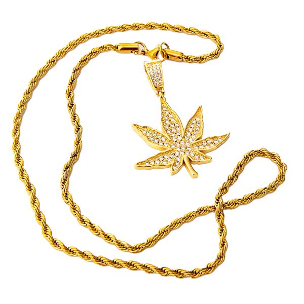 Hip Hop Iced Weed CZ Zircon Pendant with Rope Chain