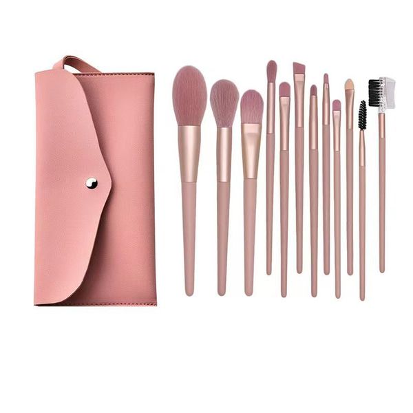 12 Piece Makeup Brush Set Pink with Pouch