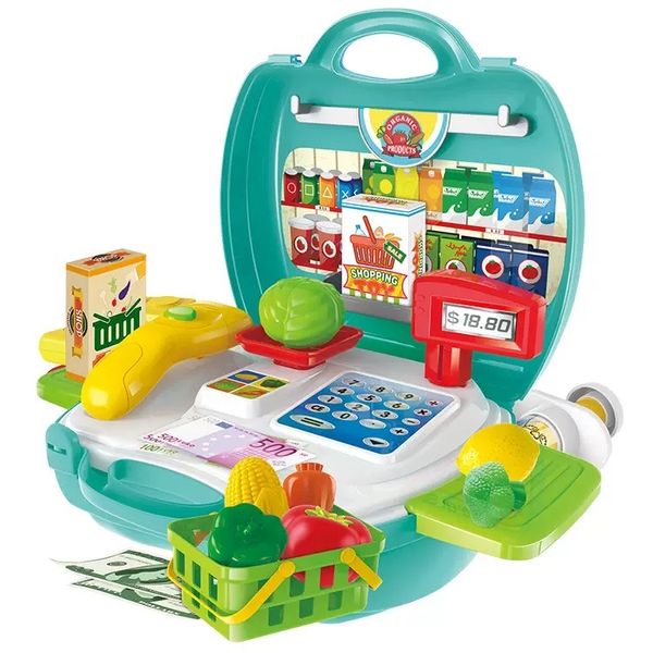 Kids Cash Register Play Set - Pretend Grocery Store with Fruits &amp; Veggies