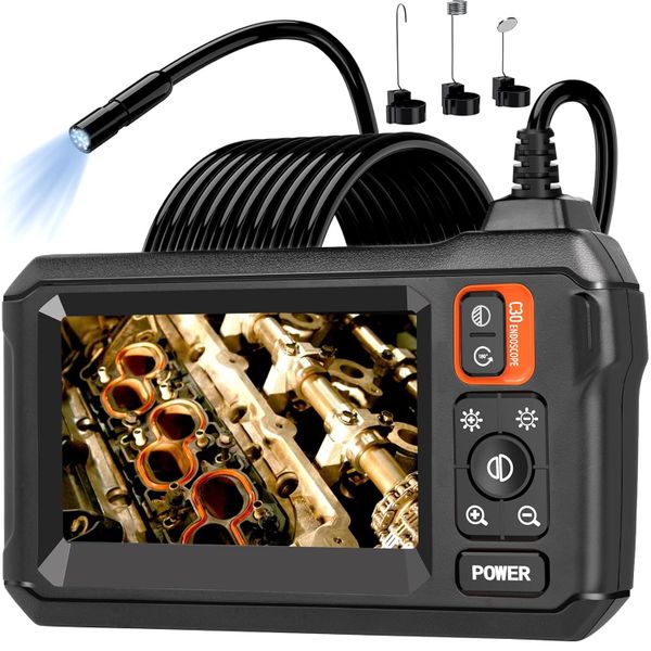 Endoscope Camera with Light, Borescope Camera with 4.3" IPS Screen,1080P HD