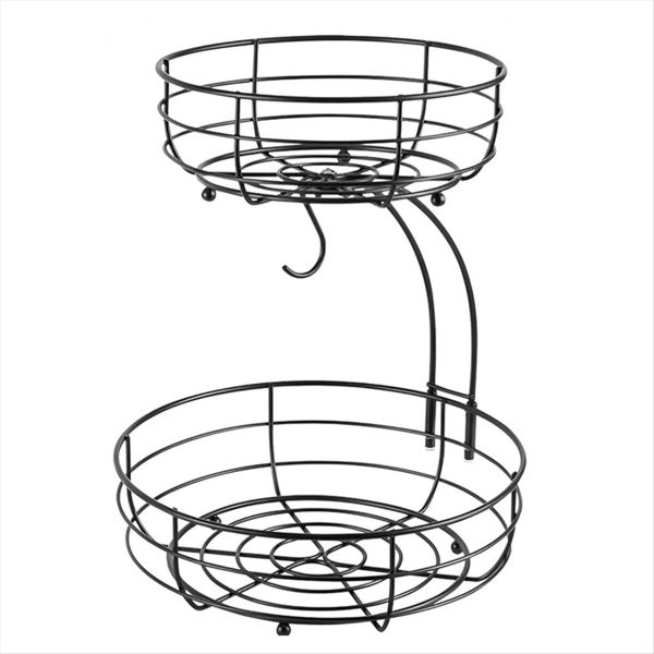 Fruit Basket, 2-Tier Fruit Bowl with Banana Hanger, Metal Luxurious Fruit B