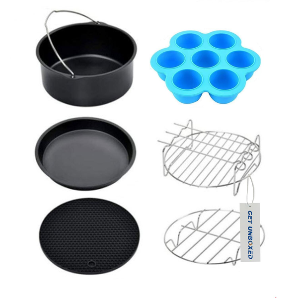 GET UNBOXED 7 Inch Air Fryer Accessories Kit Cake Baking Pan Grill Rack
