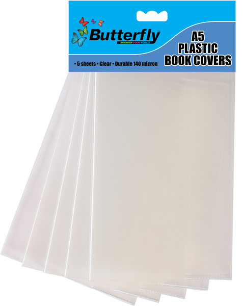 Butterfly A5 Plastic Book Covers Clear 5'S 140 Mic (Pack Of 10, 50 Covers)