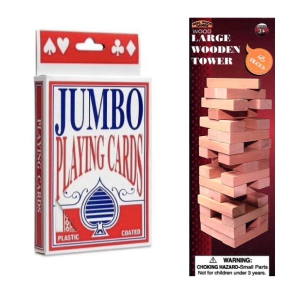 Game Jumbo Playing Cards And Wooden Block Tower