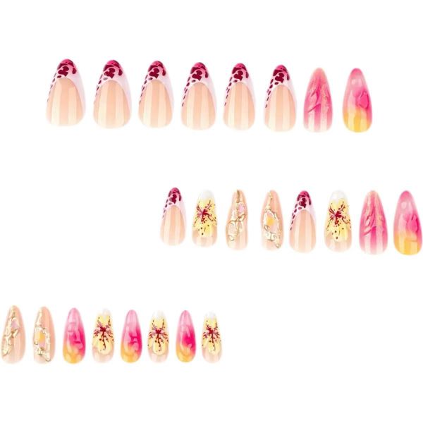 French Leopard Print Nail Art With 3D Flower Color Blocking False Nails