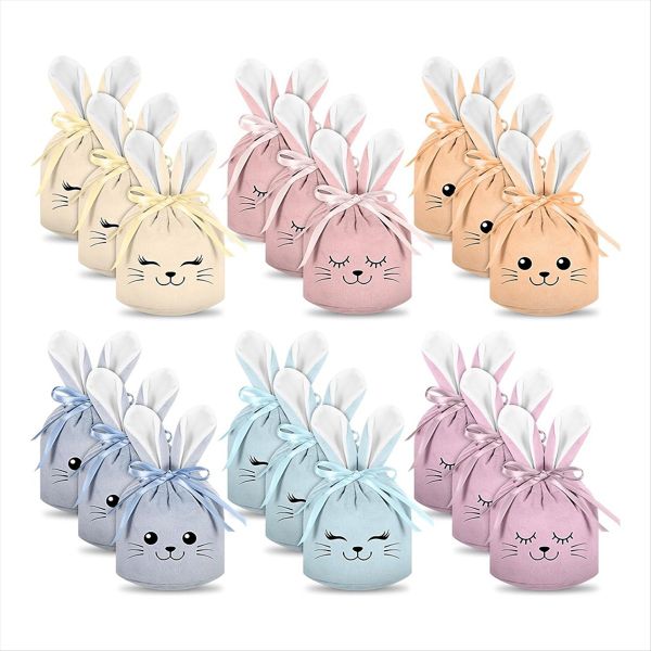 18 Pcs Easter Bunny Gift Bags Rabbit Ear Velvet Drawstring Bags