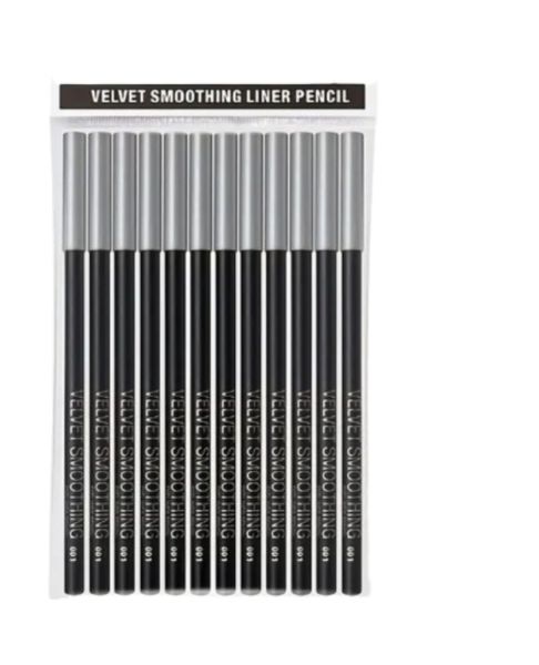 12 x Velvet Smoothing Black Eyeliner Pencil- Waterproof - long-lasting