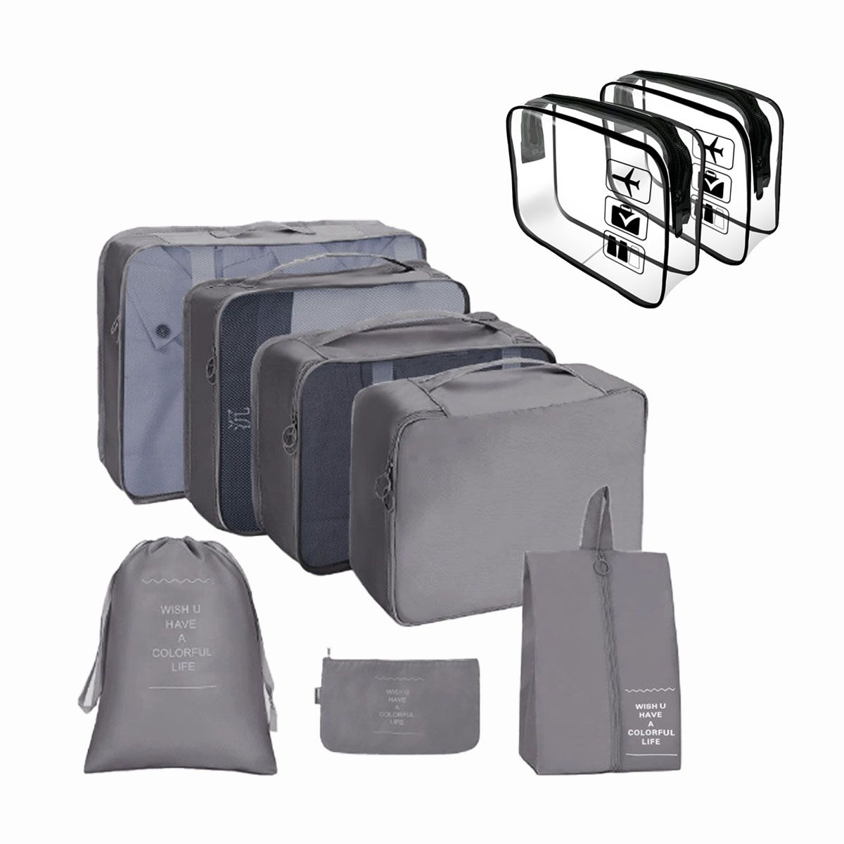 Packing Cubes for Suitcase Travel Luggage Packing Organizers - Grey - Set of 9