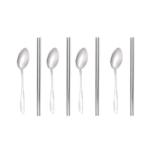 8-Piece Spoon &amp; Chopsticks Cutlery Set - Silver