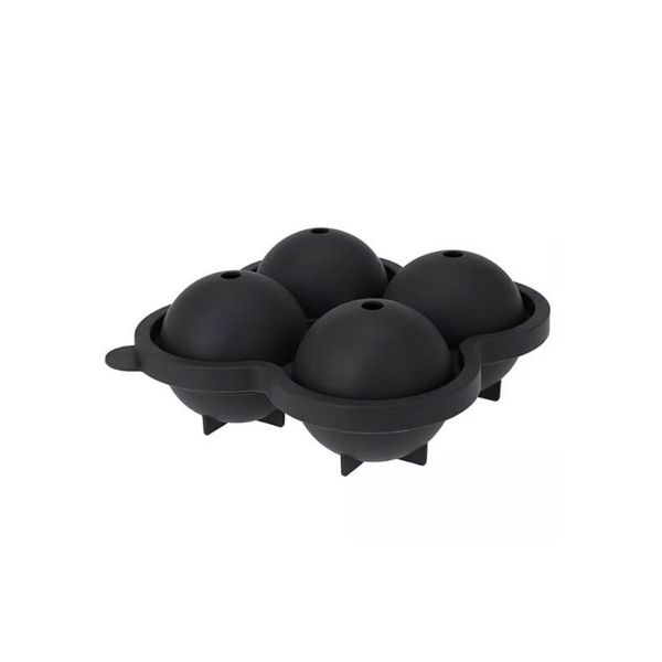 Easy Pop Silicone Round Ice Cube Tray - 4 Cubes - Black (16x15x7cm)