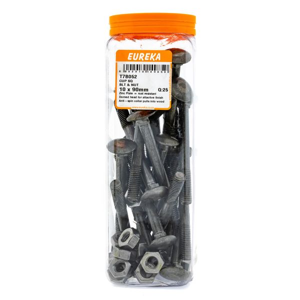 EUREKA Cup Square Bolt &amp; Nut 10 x 90mm Q:25 T7B052