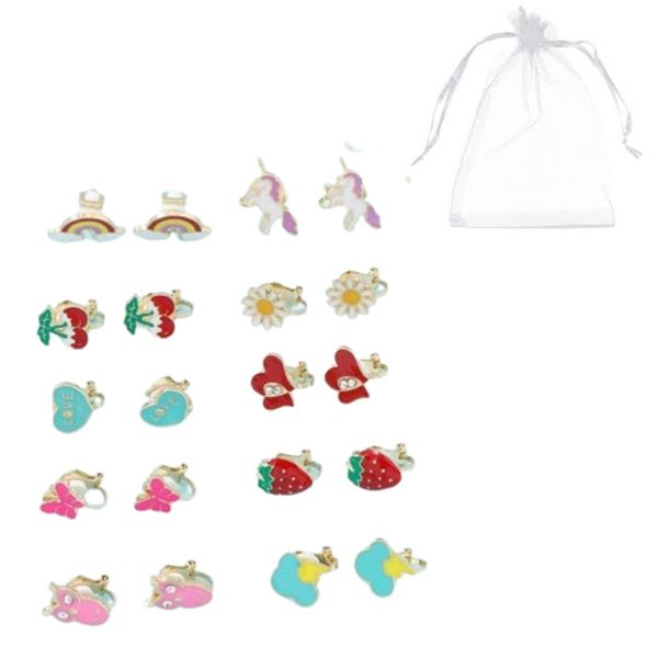 10 Pairs Clip on Earrings Girl Favor Earings with organza bag for storage