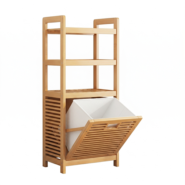 Bamboo Laundry Basket Cabinet Tilt Out Hamper Organizer Shelf