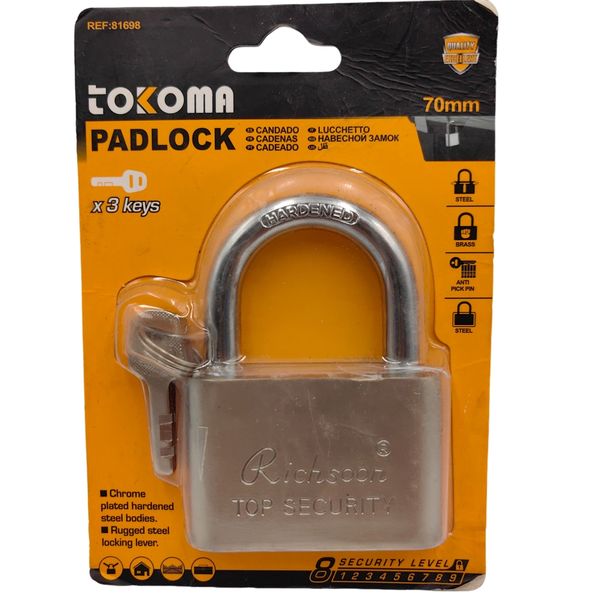 Tokoma 70mm Padlock with 3 Keys | Top Security