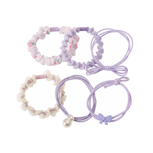 6 Piece Forest Style Hair Ties Set - Purple