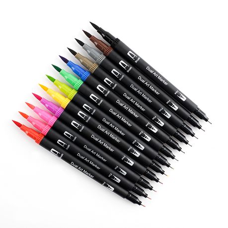 Art Star Pro 12 Set Dual Tip Brush Pen Fineliner Colour Marker