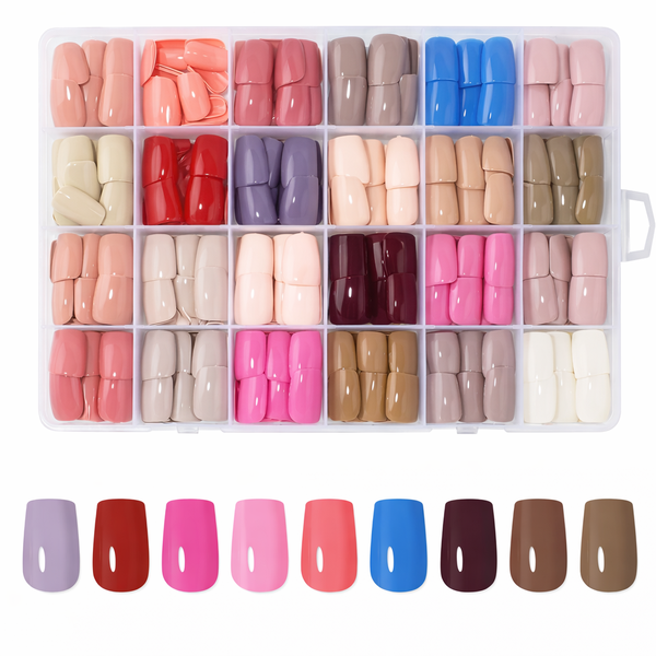 720 Piece Multi-Colour Square Press-On Nail Set With Storage Case
