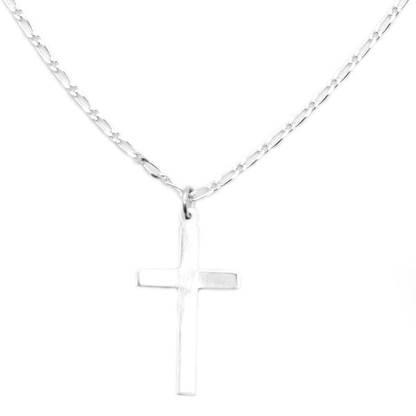 925 Sterling Silver Figaro Chain/Necklace with Cross 1/1