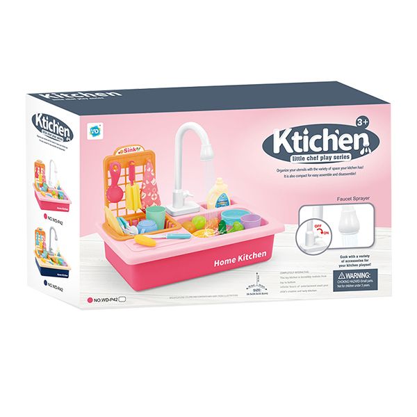 Kids Pretend Kitchen Sink Playset – Pink