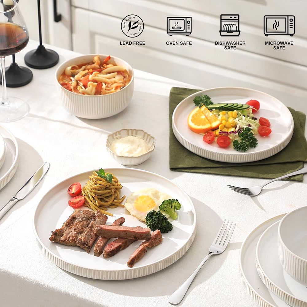 Classic Stoneware Ceramic Dinnerware Sets with Salad Fork - 13