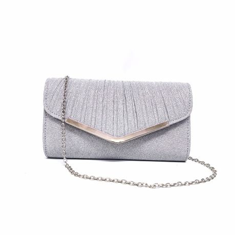 Women's Fashion Evening Handbag - Sparkly Pleated-Silver Purse Image