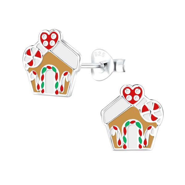 Gingerbread house Enamel and Sterling silver Earrings