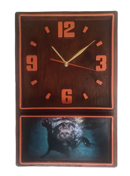 Retro Box Clock (Orange) Swimming Dog (49)