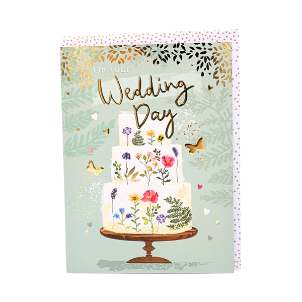 Wedding card - Tiered cake with Sprinfg flowers