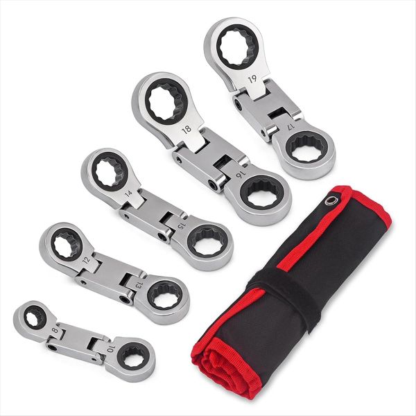 Stubby Wrenches Set, Flex-Head Ratcheting Wrench Set Double Box End Ratche